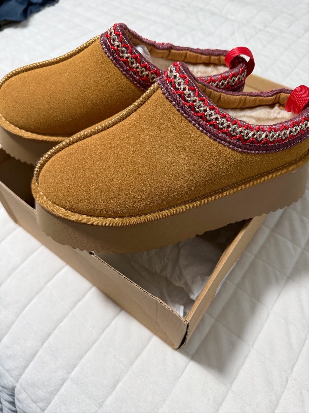Women's Tan Slip-On Platform Clog with Red Trim